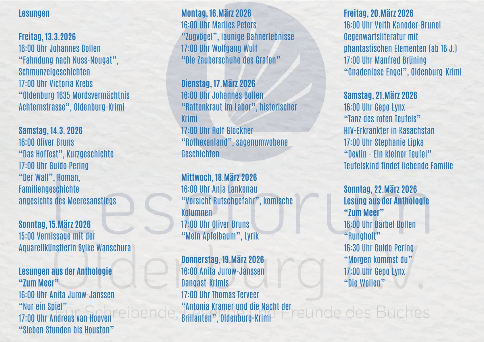 Programm Lesungen Leseforum Oldenburg e.V.
