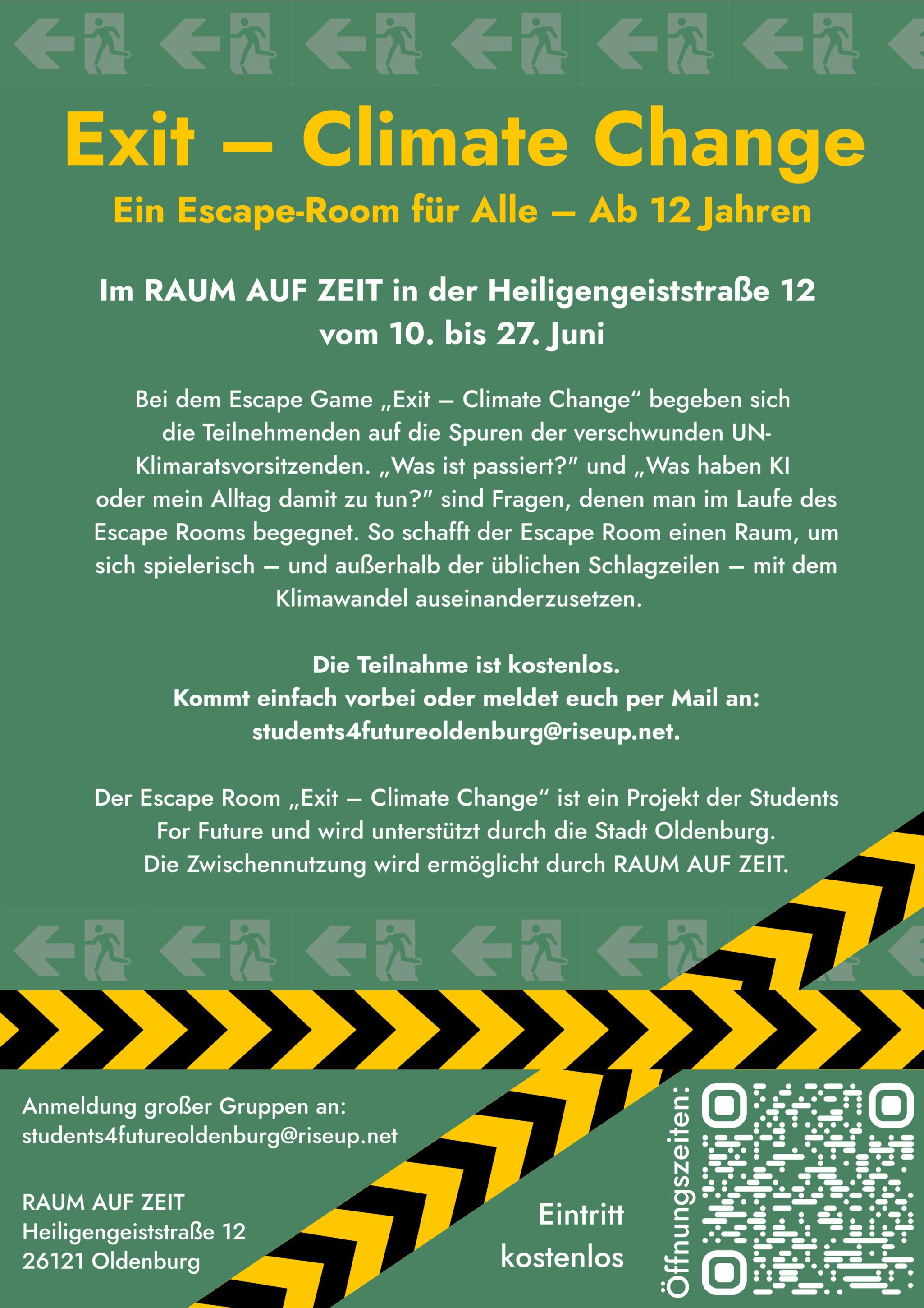 Flyer Infotext StudentForFuture Oldenburg Escape-Game