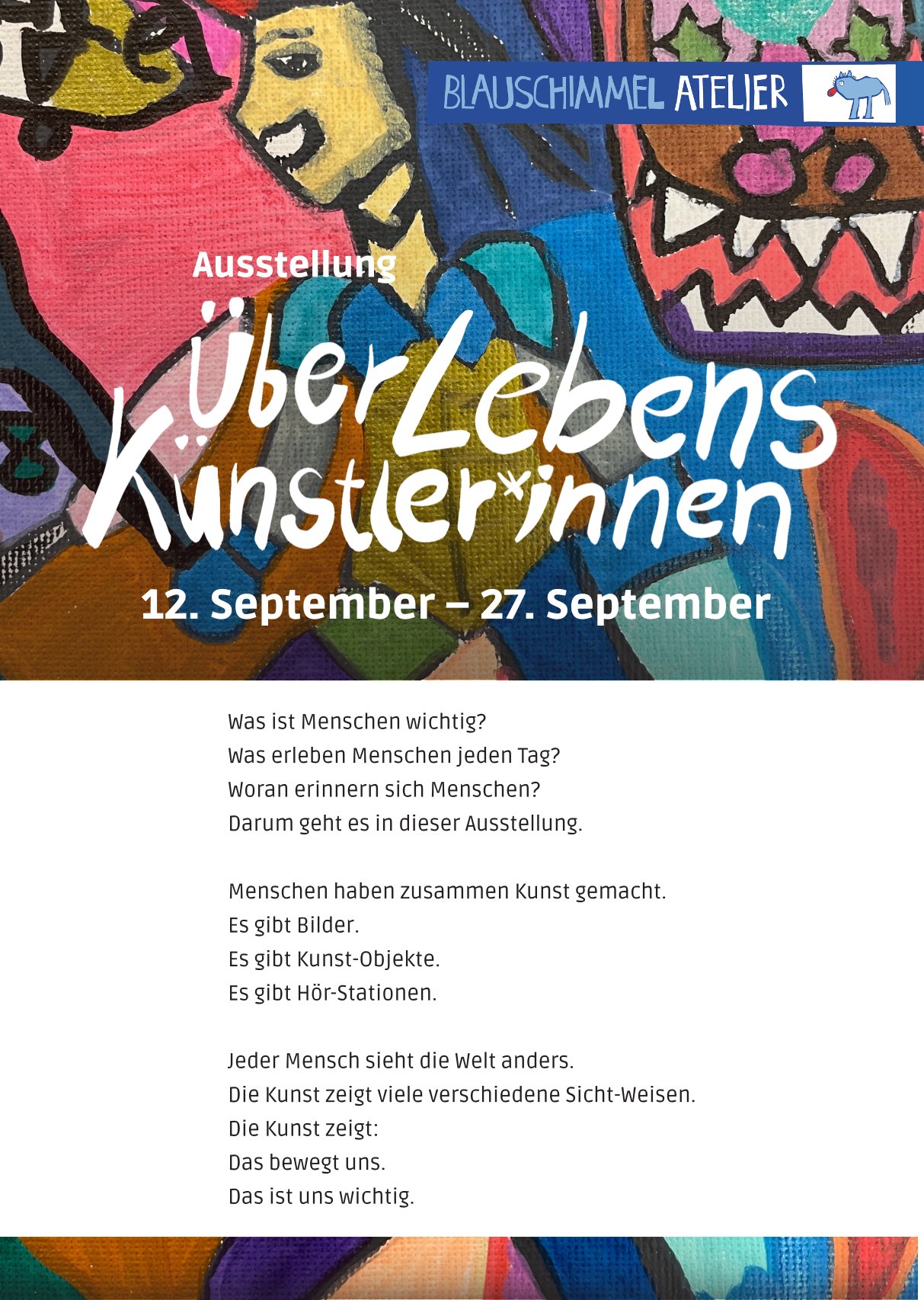Flyer Text Blauschimmel Atelier ÜberLebensKünstler*innen