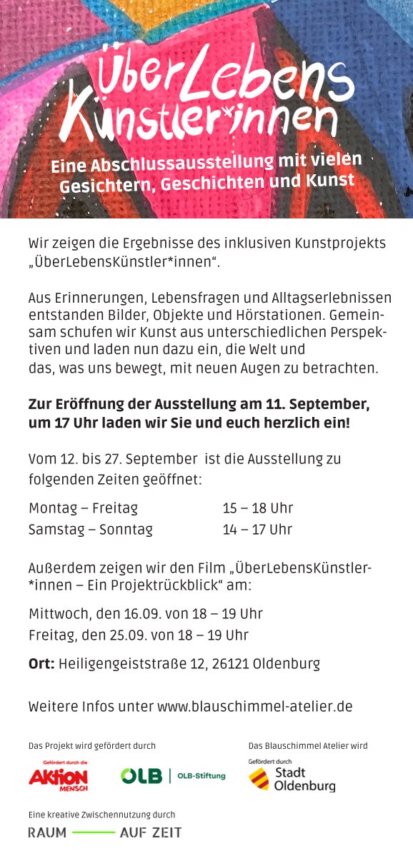 Flyer Text Blauschimmel Atelier ÜberLebensKünstler*innen