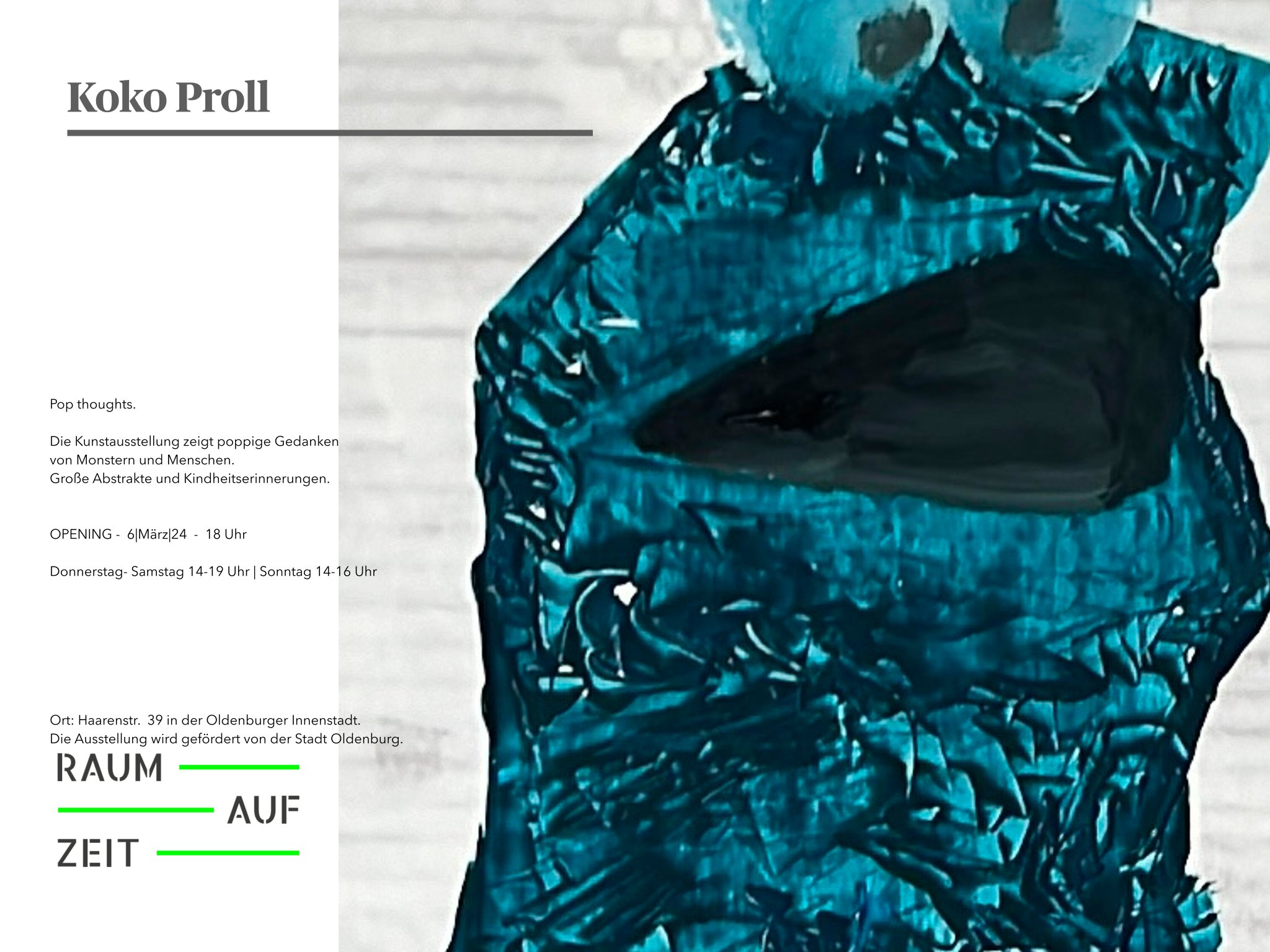 Ausstellungsflyer Seite 2 Koko Proll "pop thoughts von Monstern und Menschen"